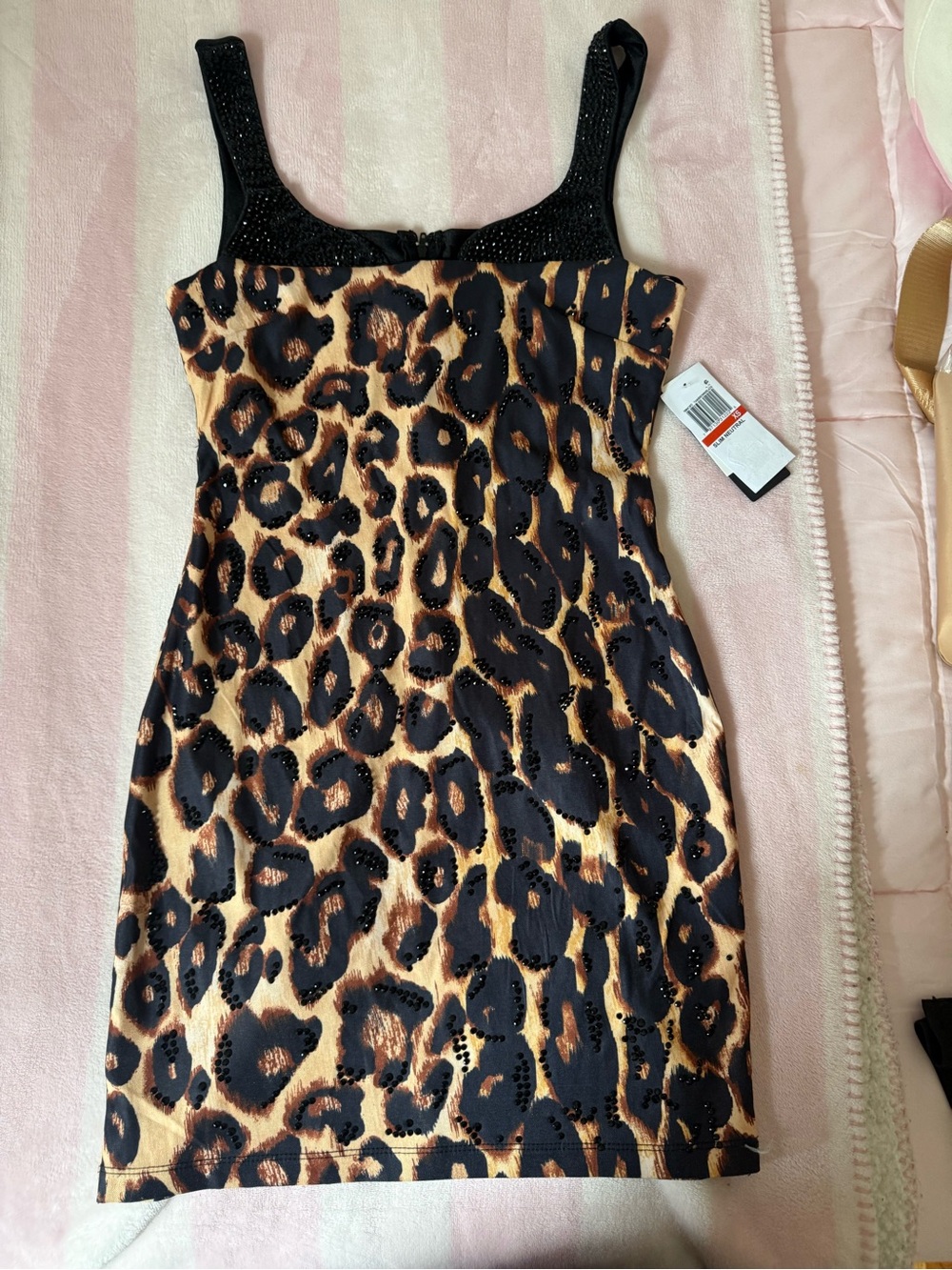Leopard Print Mini Dress with Black Straps